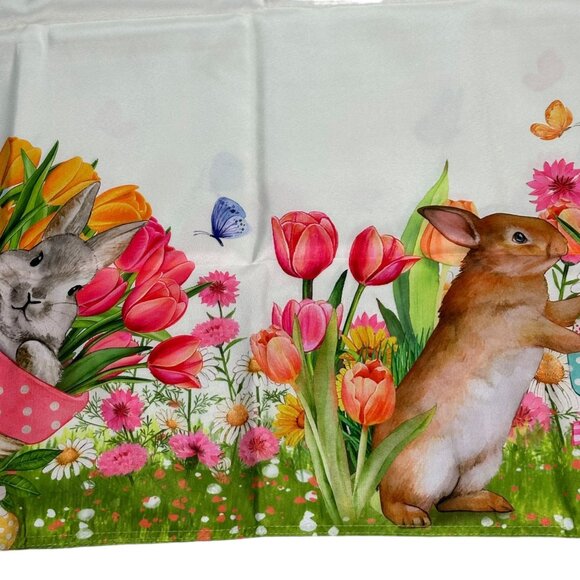 Easter Dining Tablecloth Spring Bunny Tulip Garden Egg Basket Butterflies Decor - Picture 4 of 12
